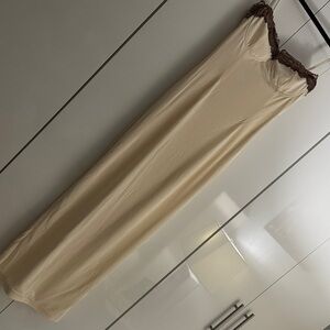 Fashion Nova Cream Dress with Brown Lace